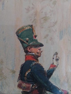 Horse Hunter Of The Imperial Guard Saluting Brother, gouache, signed lower left