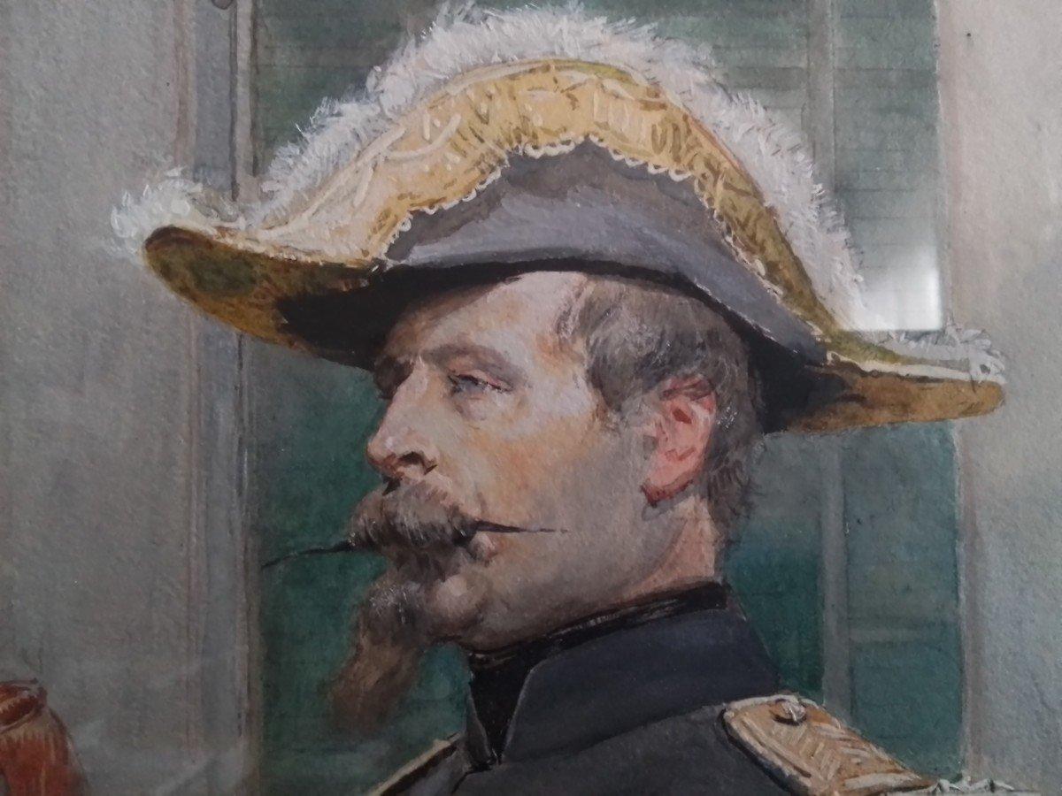 Napoleón III-Revisión de Edouard Detaille - Témpera - firmado abajo a la derecha - Landscape Painting Marrón de Jean Baptiste Édouard Detaille