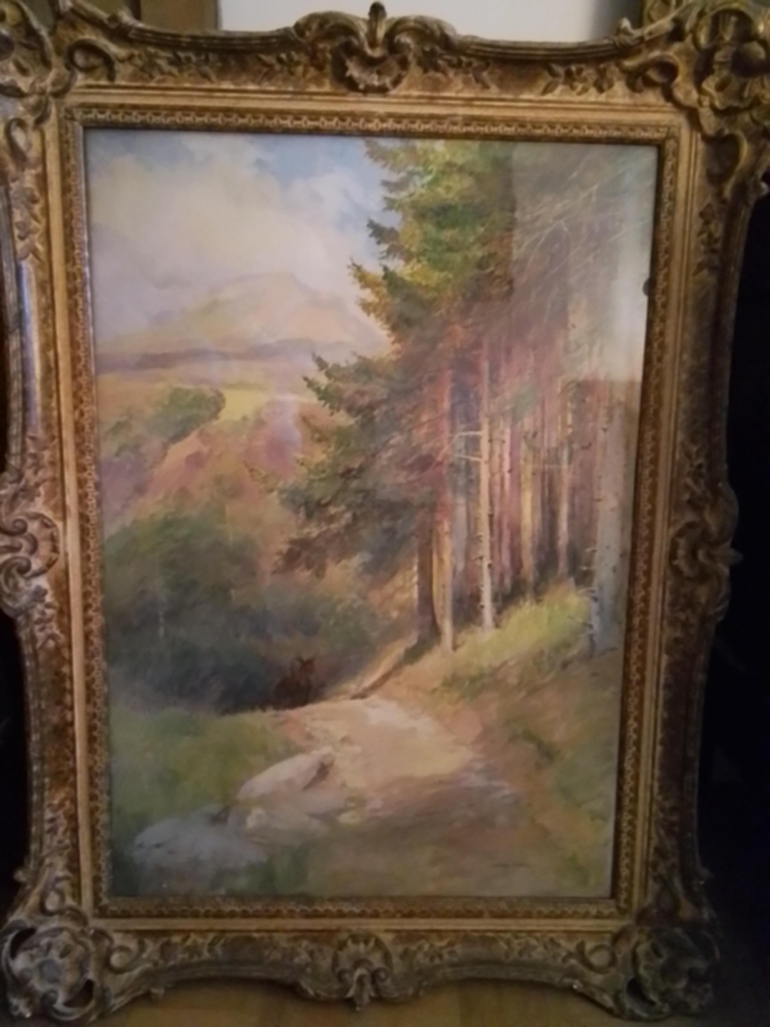 Vintage french art painting by Edouard Detaille - tempera on carton - signed. - Black Landscape Art by Jean Baptiste Édouard Detaille