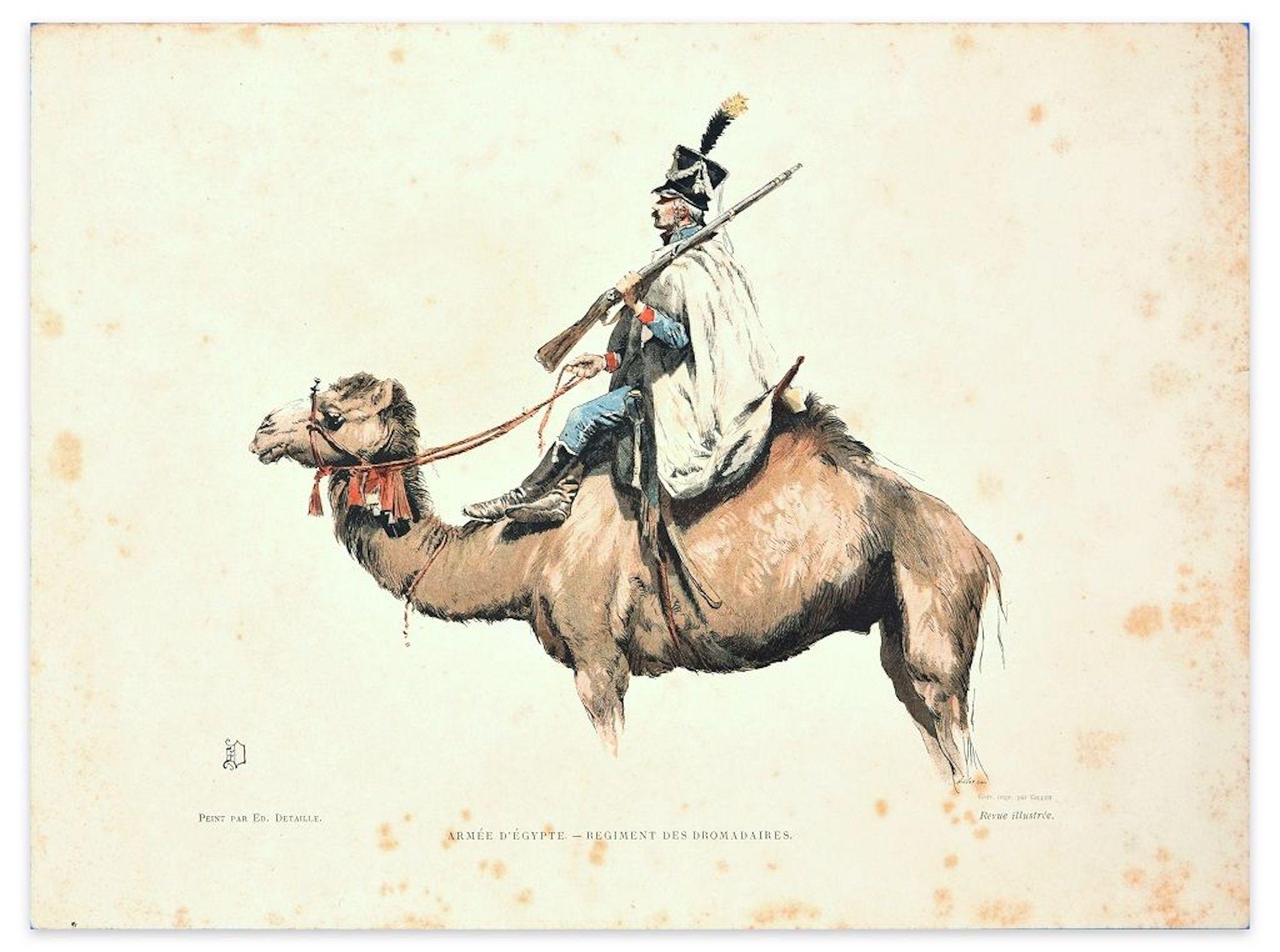 Figurative Print Jean Baptiste Édouard Detaille - Arme d'Égypte - régiment des Dromadaires - Lithographie de la fin du 19e siècle