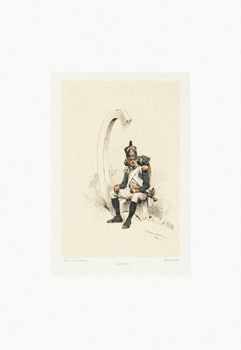Soldier - Original Watercolor Lithograph by Édouard Detaille - 1882 - Print by Jean Baptiste Édouard Detaille