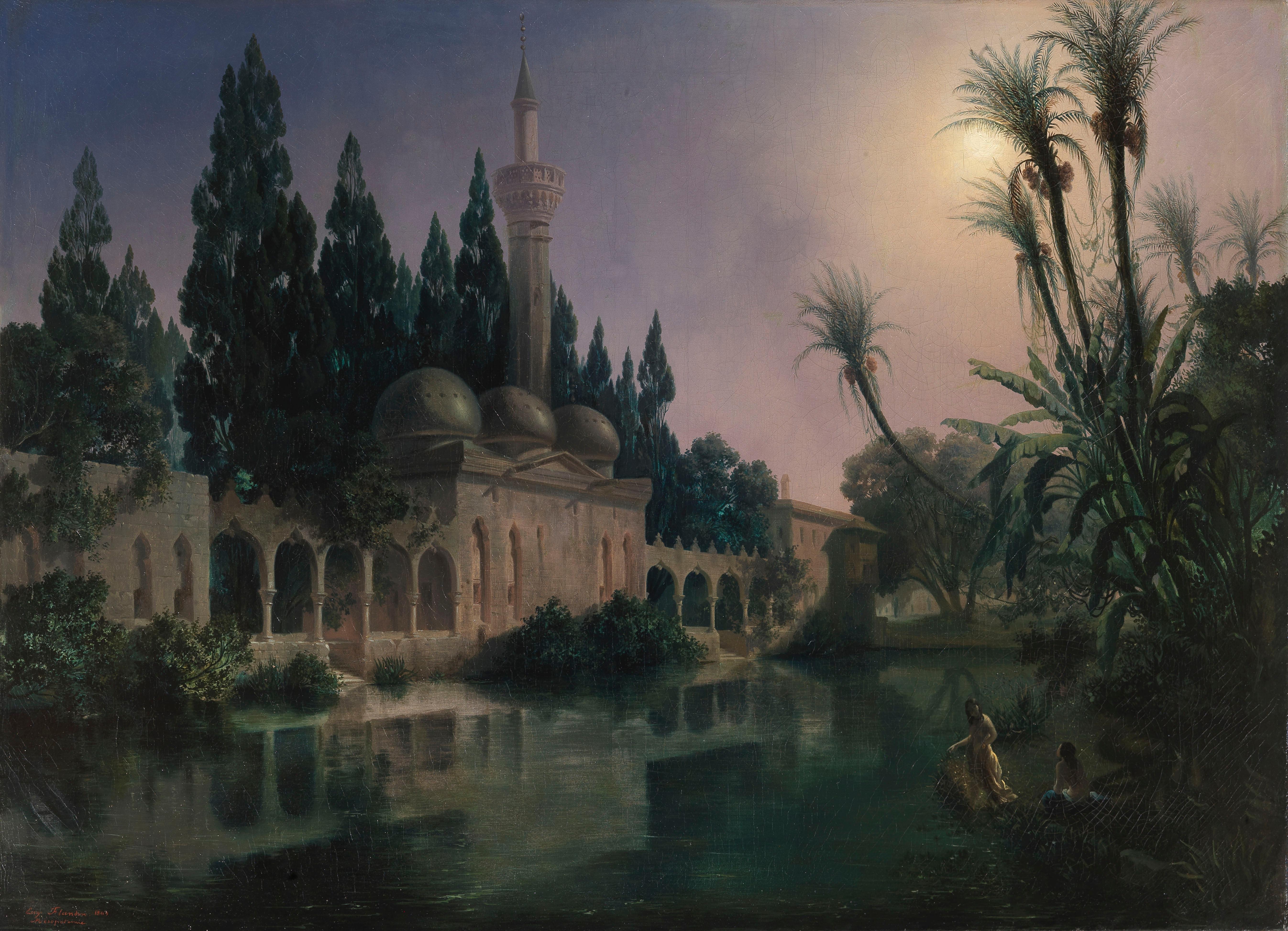 The Mosque of Urfa, a sacred place in Armenia - Painting by Jean-Baptiste Eugène Napoléon Flandin