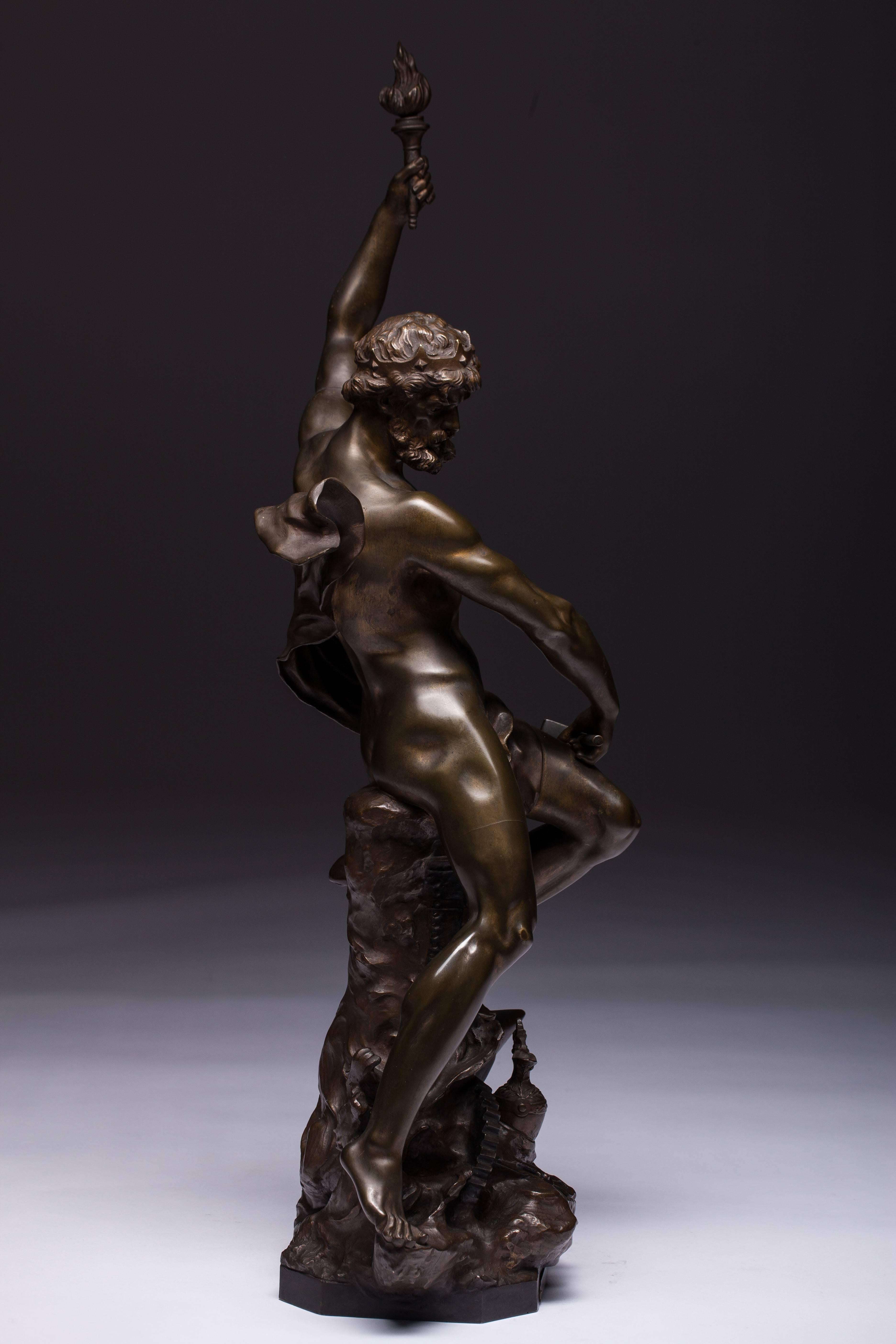 Bronze Jean-Baptiste Germain French 1841-1910 Le Génie Du Feu For Sale