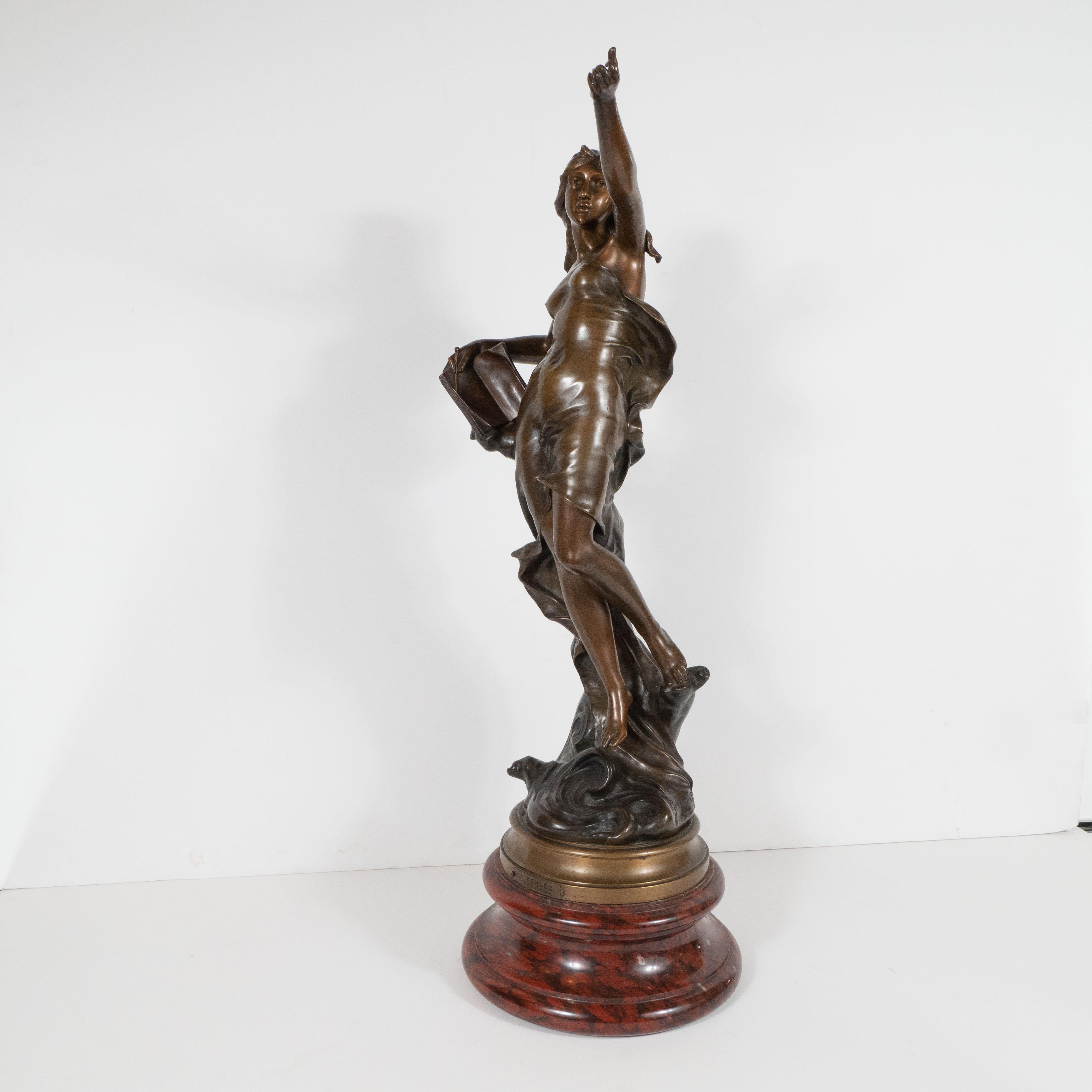 La Pensée - Gold Nude Sculpture by Jean-Baptiste Germain