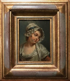 18th c. Jean-Baptiste Greuze French Portrait Oil Painting of a Young Girl