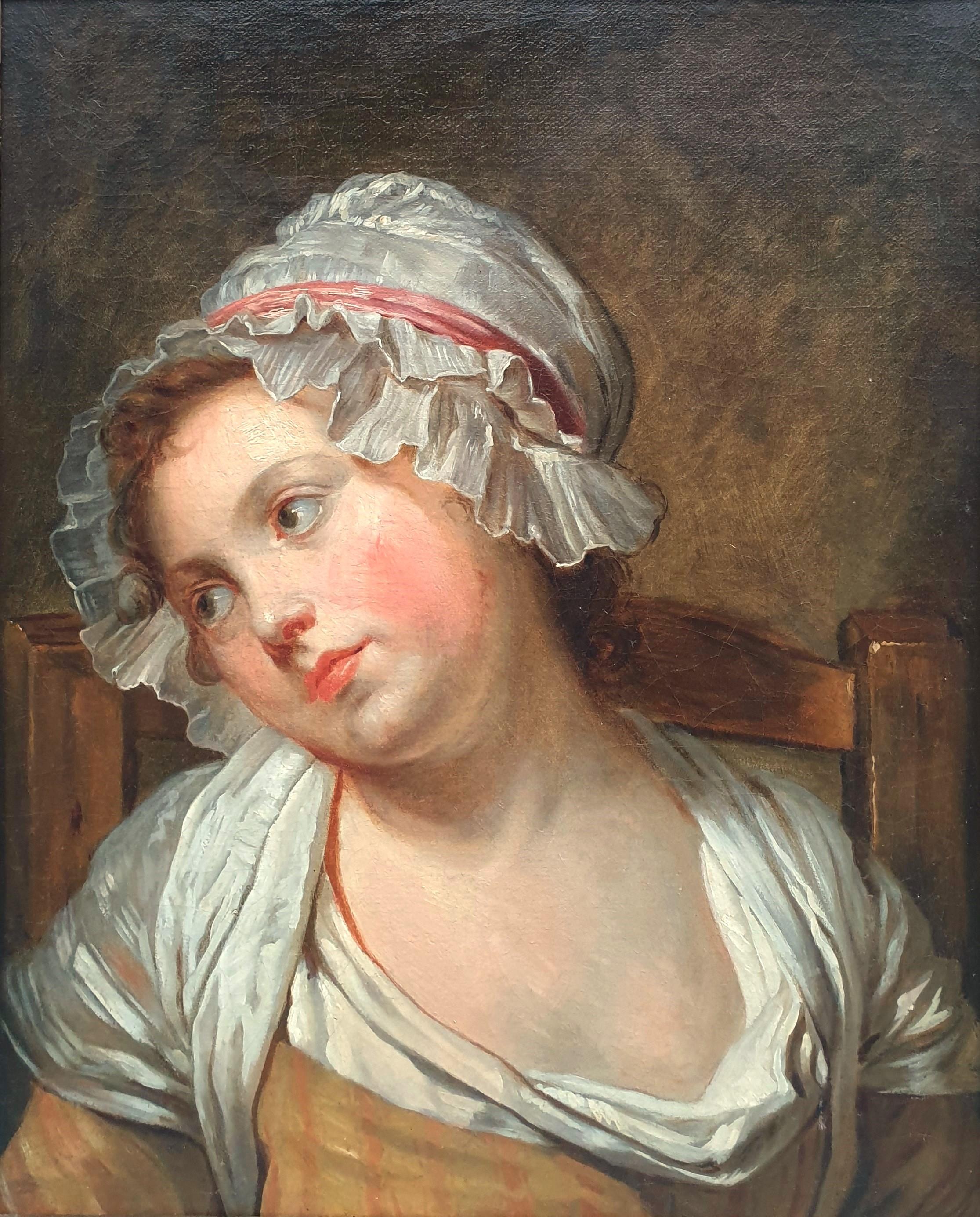 Jean-Baptiste Greuze Portrait Painting - 18th century french painting GREUZE Portrait of a young girl Oil on canvas