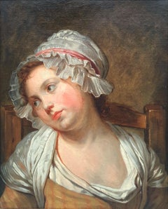 18th century french painting GREUZE Portrait of a young girl Oil on canvas