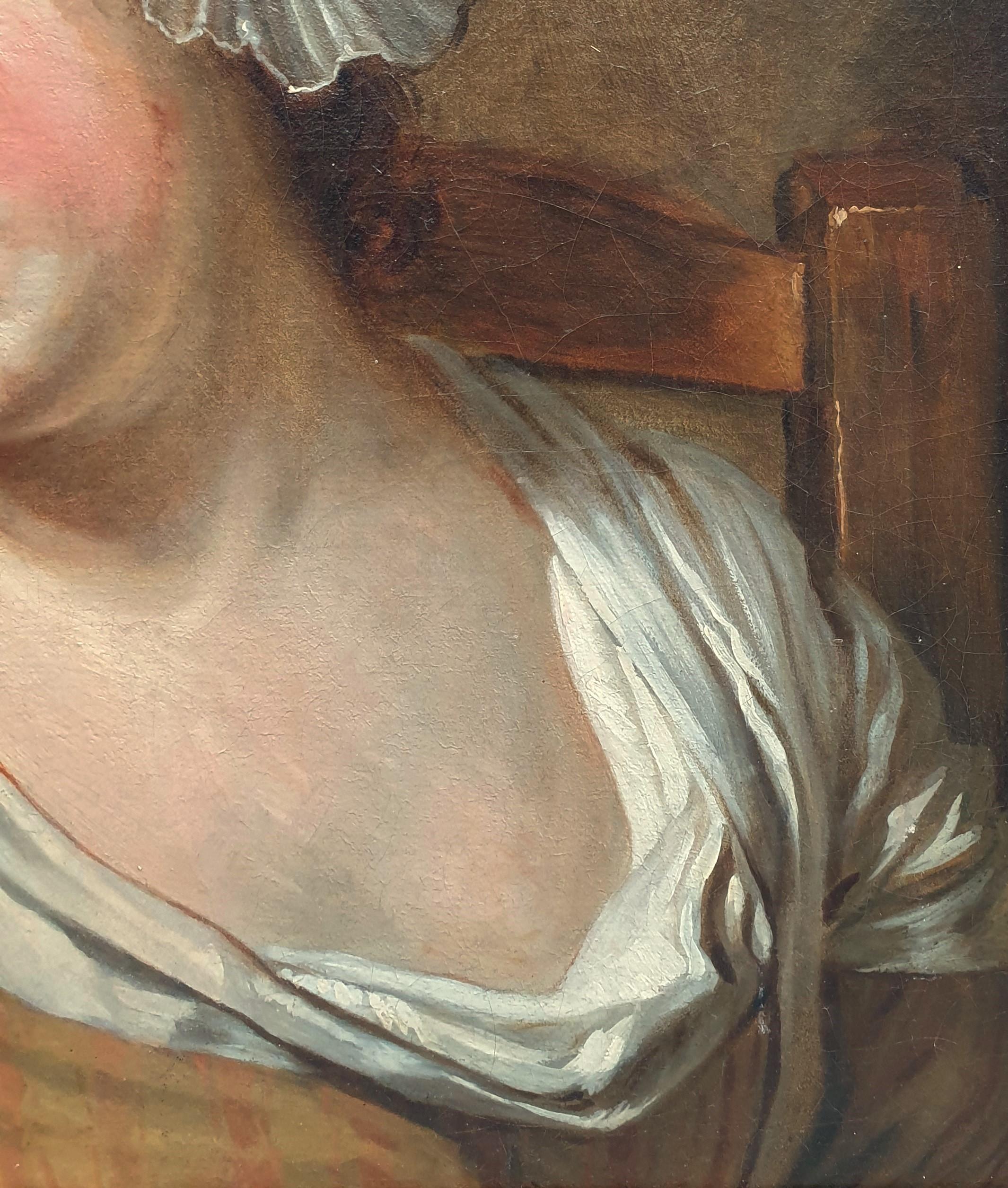 18th century french painting GREUZE Portrait of a young girl Oil on canvas - Brown Portrait Painting by Jean-Baptiste Greuze
