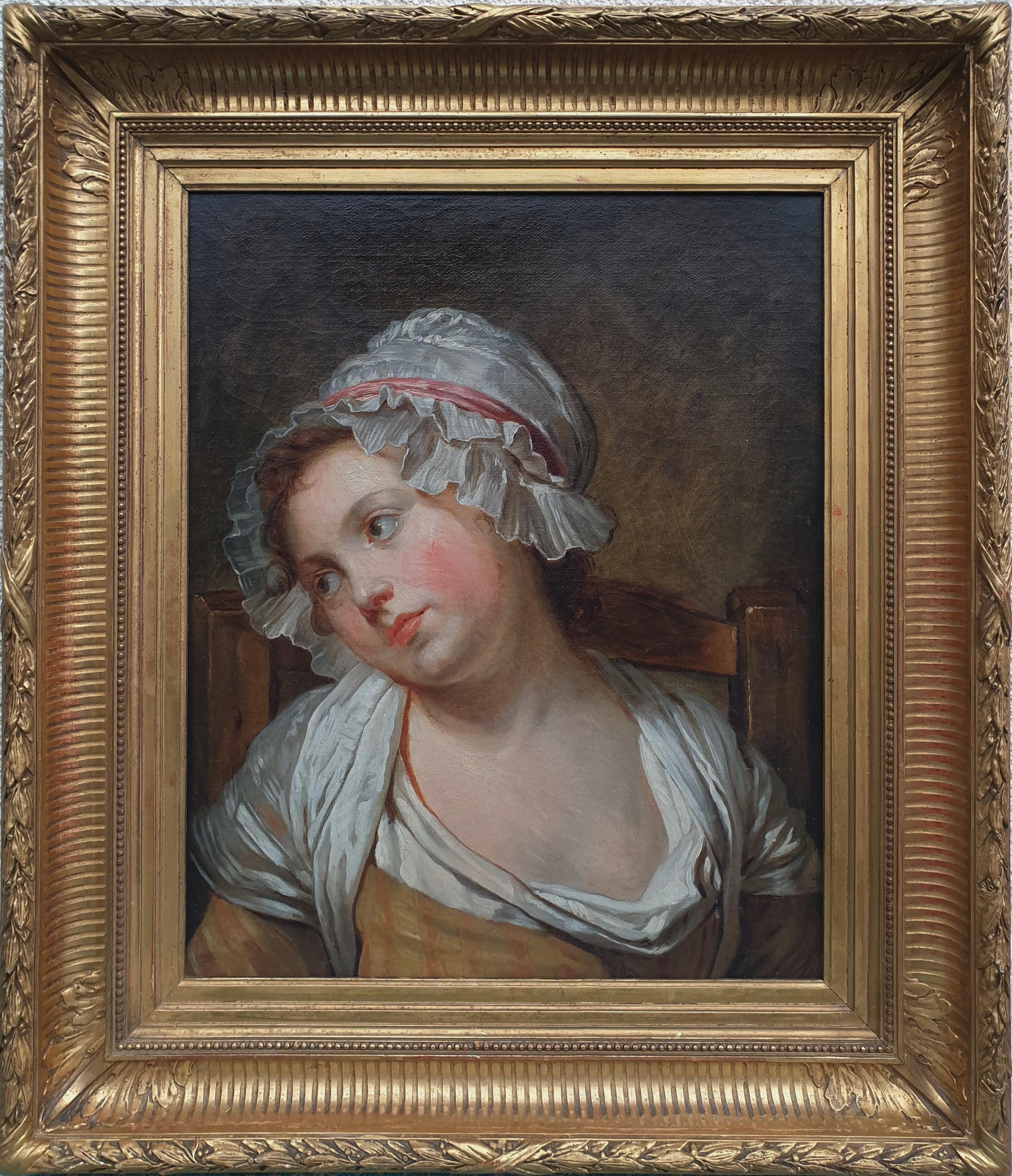 Jean-Baptiste Greuze Portrait Painting - 18th century french painting GREUZE Portrait of a young girl Oil on canvas