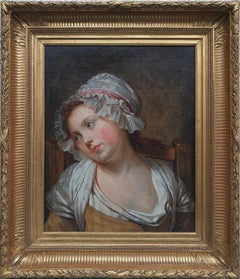 18th century french painting GREUZE Portrait of a young girl Oil on canvas