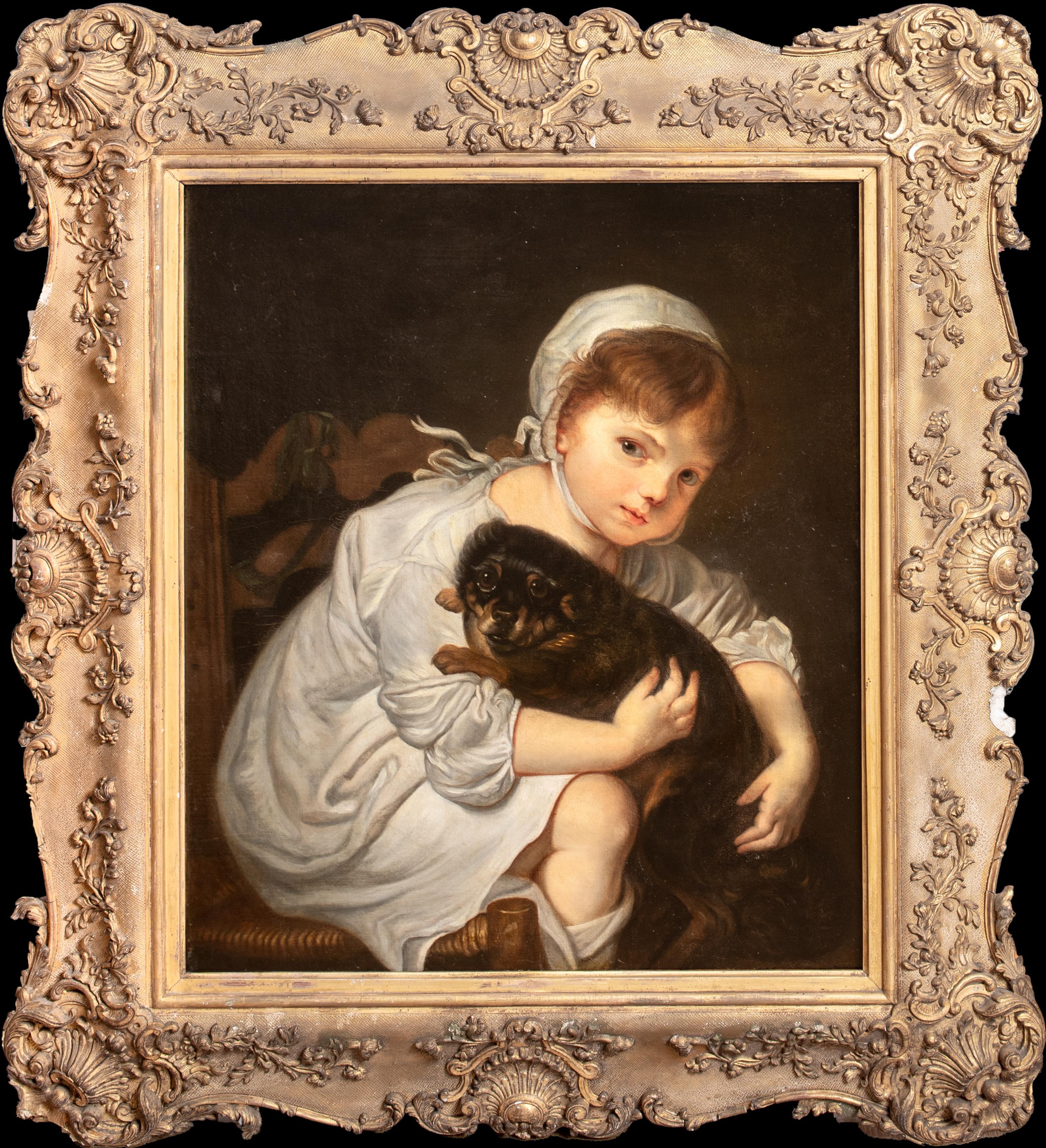 Portrait d'une fille et d'un chien, circa 1800 JEAN-BAPTISTE GREUZE (1725-1805)