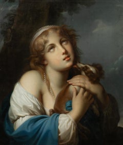 Portrait Of Girl Holding A Spaniel, 18th Century 