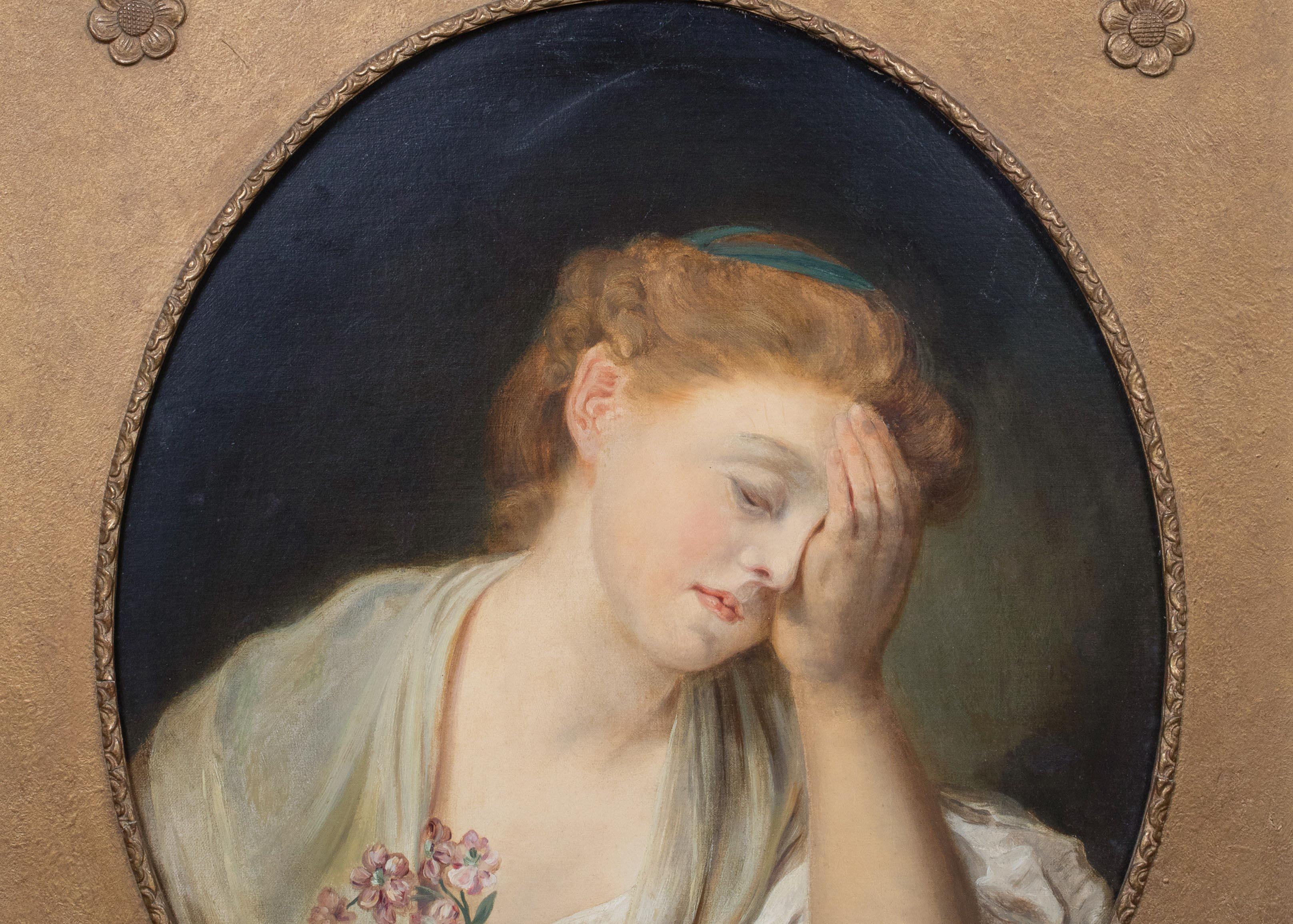 The Dead Canary, 18th Century - Brown Portrait Painting by Jean-Baptiste Greuze