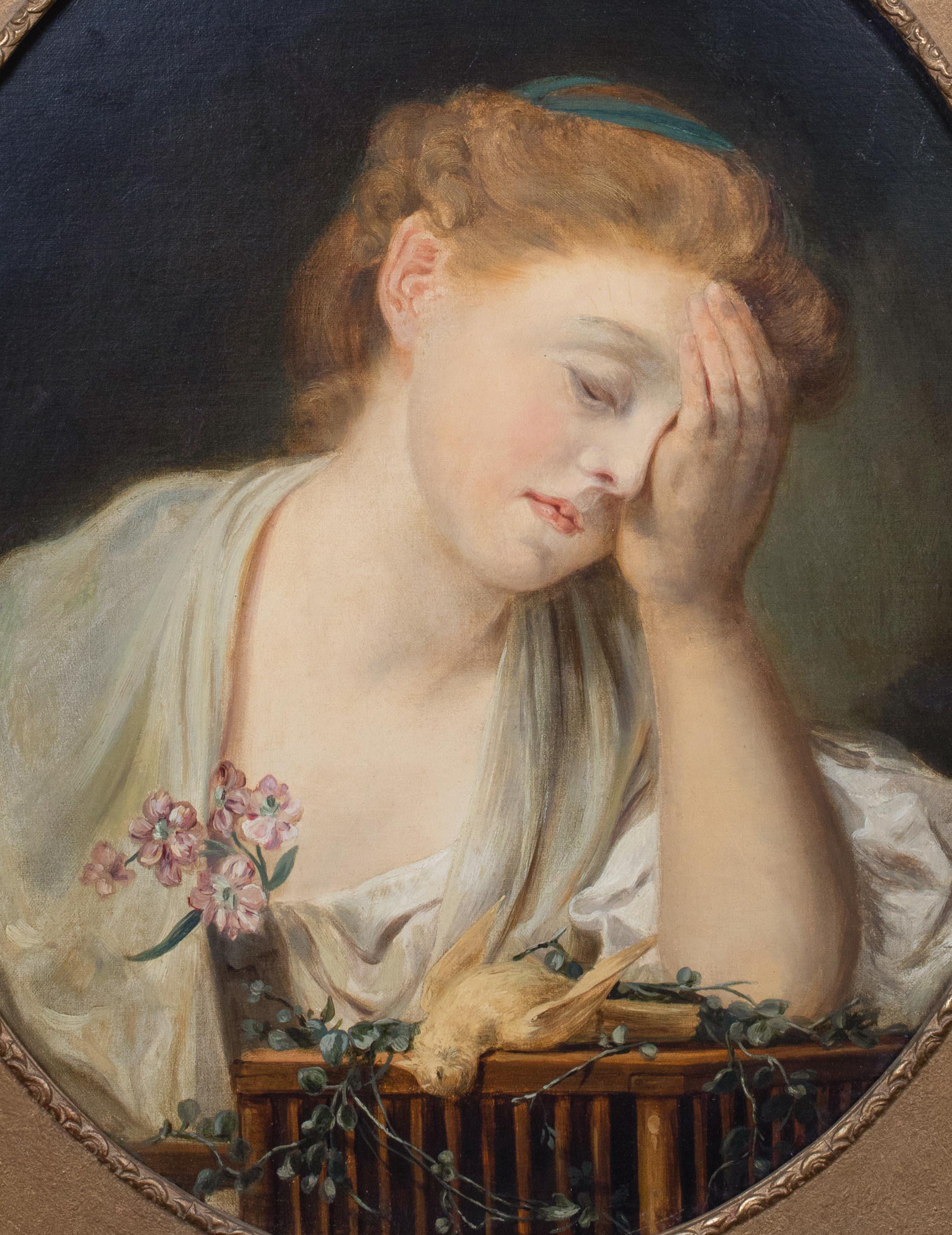 The Dead Canary, 18th Century

circle of Jean-Baptiste Greuze (1725-1805)

18th Century French School portrait of a girl and her dead canary, oil on canvas. Beautiful oval study of the girl distraught at the discovery of her pet canaries death.