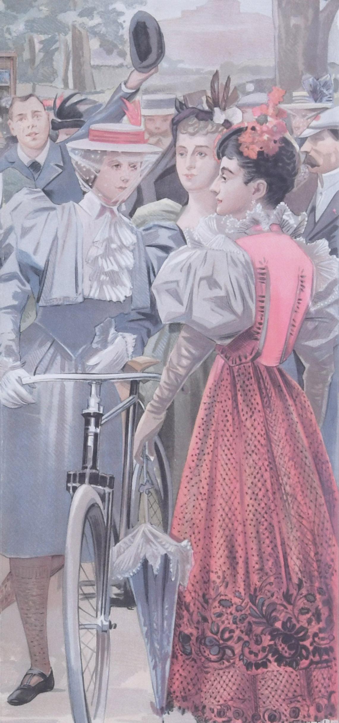 Au Bois De Boulogne (ilustra la congregación de la nobleza francesa en el exterior) - Figurative Print Gris de Jean Baptiste Guth