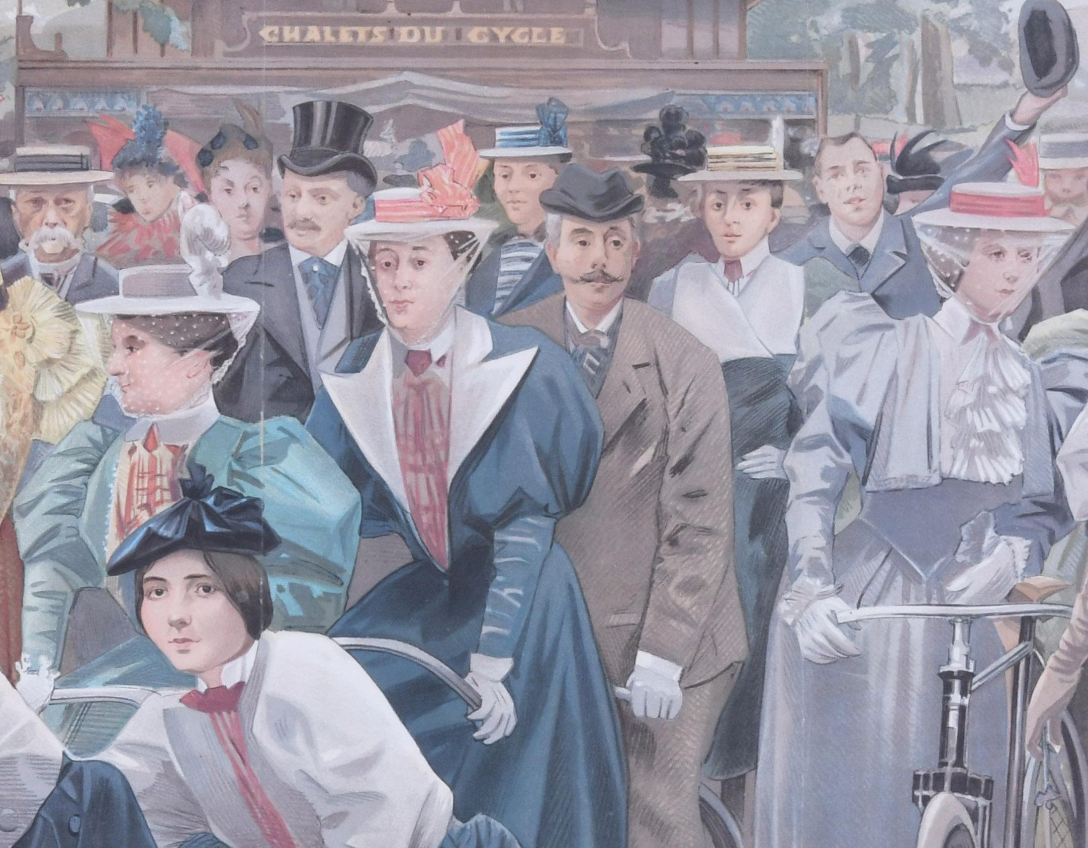 Au Bois De Boulogne (que ilustra la congregación de la nobleza francesa ante los Chalets du Cycle
Cromolitografía, 1897
Firmado en la esquina inferior derecha de la placa
Del Suplemento Especial de Vanity Fair, 3 de junio de 1897
Un ejemplo se