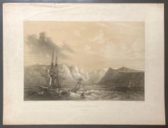 Jamestown, St Helena. French seascape ship lithograph, 1844