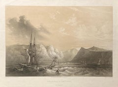 Jamestown, St Helena. French seascape ship lithograph, 1844