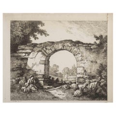 Landlandschaft mit Ruinen - Original-Radierung von J.B. Hufeisen - 19. Jahrhundert