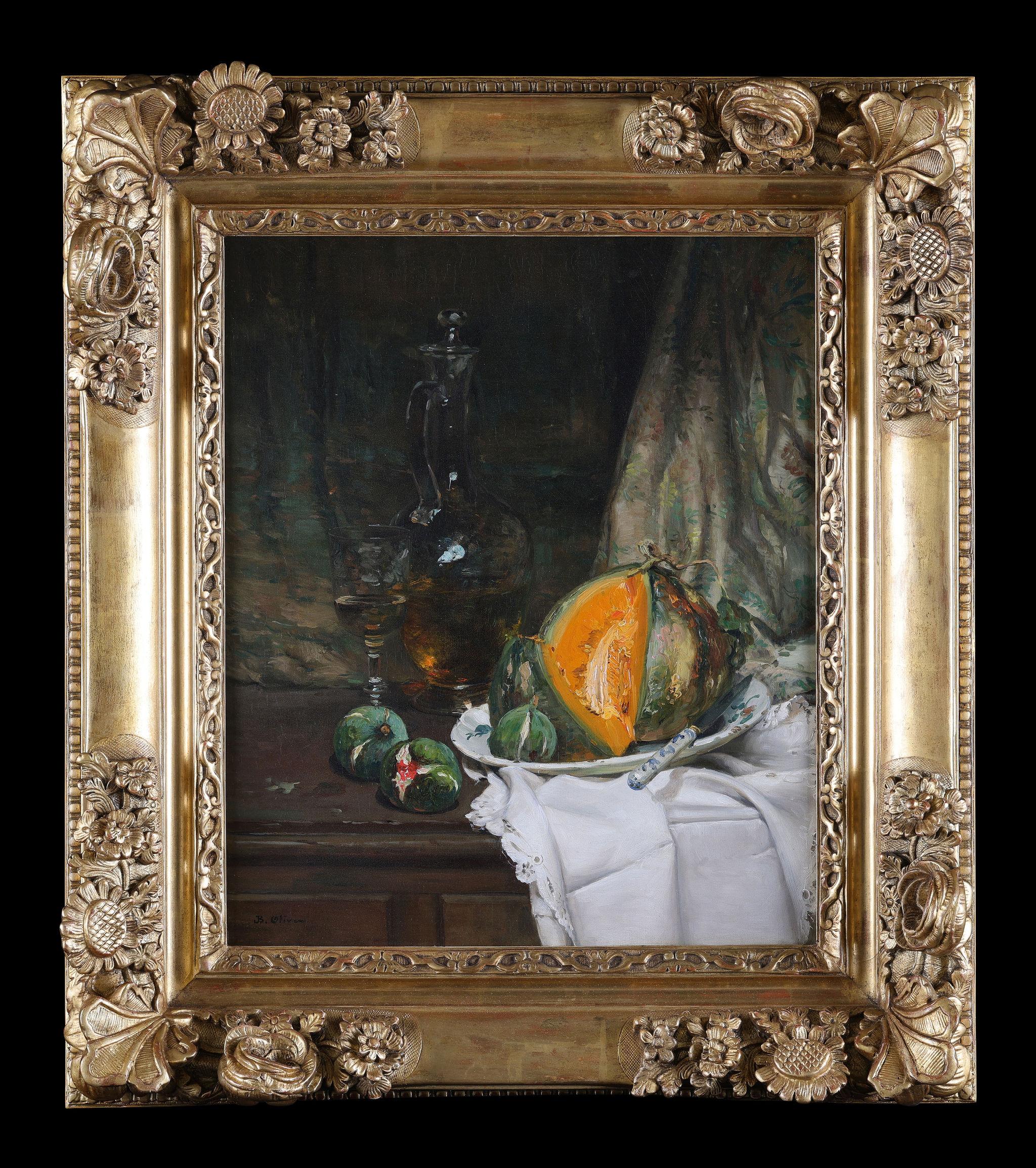 Nature morte aux figues et au melon - Painting de Jean-Baptiste Joseph Olive
