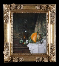 Antique A Still Life of Figs and Melon