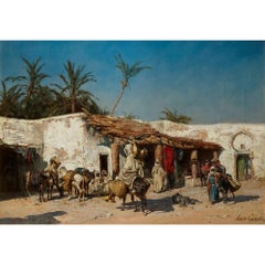 Large Antique Orientalist Oil Painting by Jean Baptiste Louis Guy