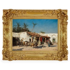 Large Antique Orientalist Oil Painting by Jean Baptiste Louis Guy