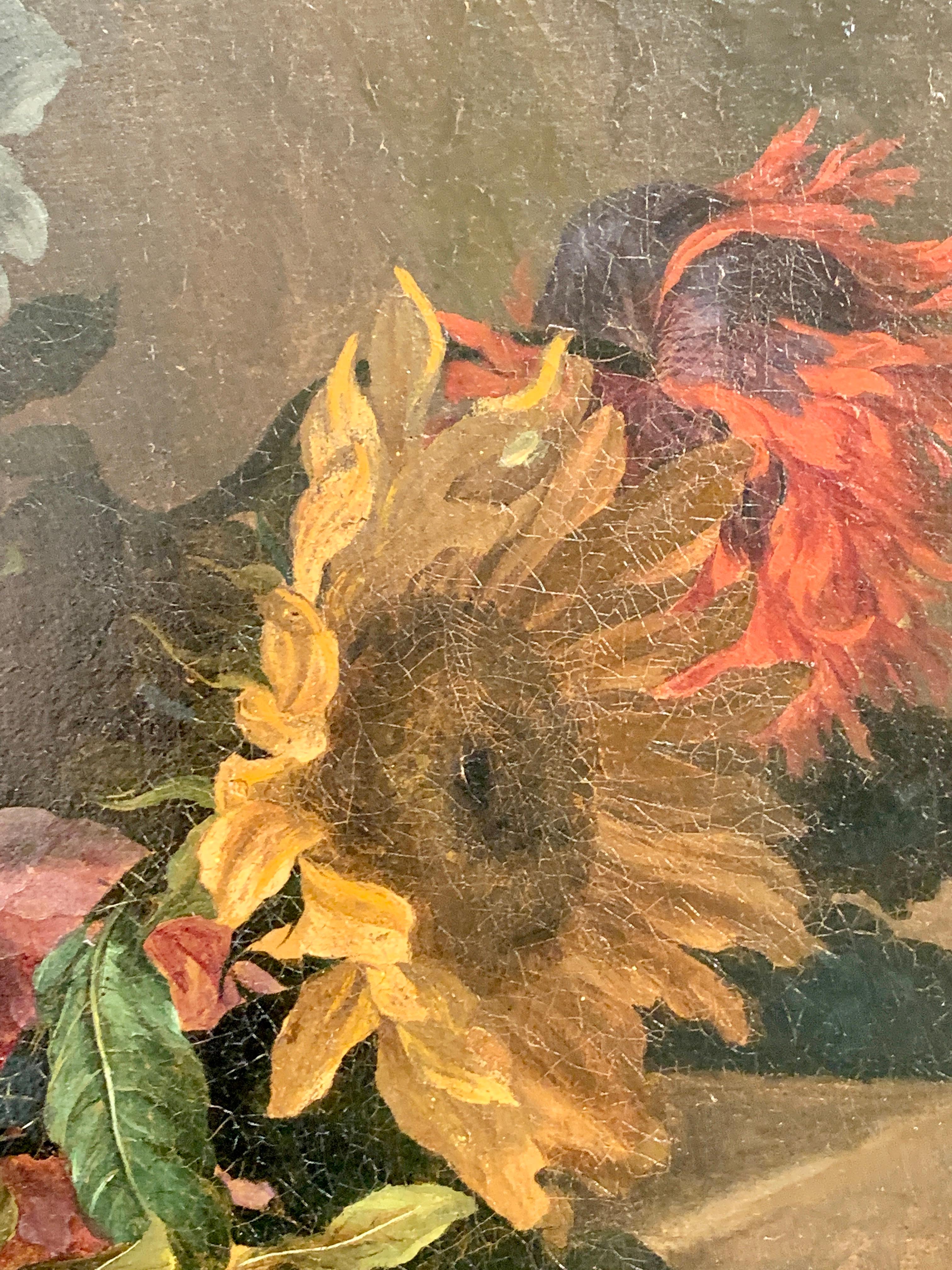 17th century French still life of Sunflowers, Roses, Peonies , Aster - Brown Still-Life Painting by Jean Baptiste Monnoyer