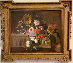 17th century French still life of Sunflowers, Roses, Peonies ,Aster