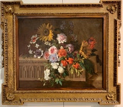 17th century French still life of Sunflowers, Roses, Peonies , Aster