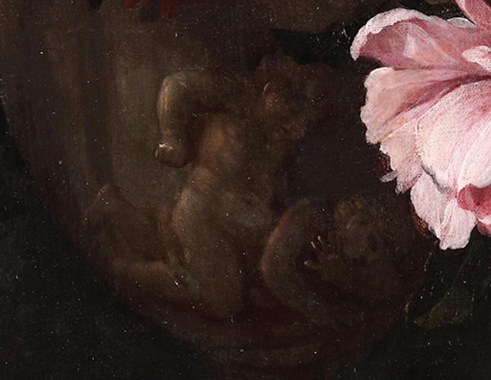 Flowers in a stone vase with putti by Jean Baptiste Monnoyer (1626 - 1699) 3