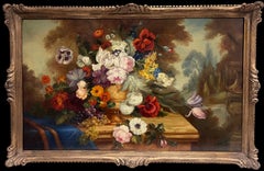 Enorme Antique French Classical Still Life Floral Display Oil Painting Incorniciato