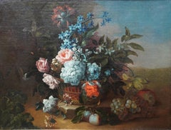 Floral Still Life in Basket - Franco Flemish art Old Master flower oil painting