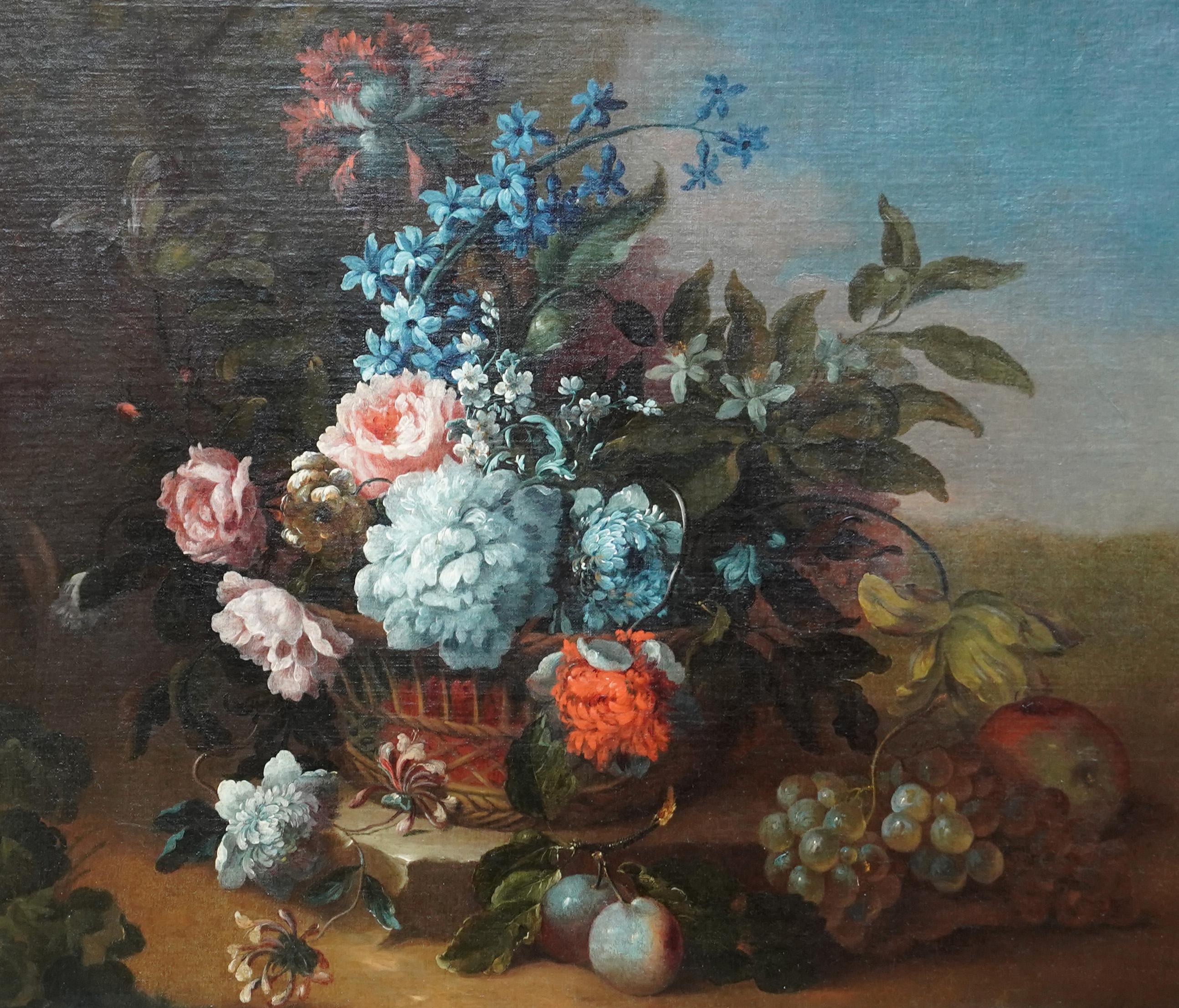 Blumenstillleben in Korb – Franco Flemish Art, Ölgemälde eines Alten Meisters (Alte Meister), Painting, von Jean Baptiste Monnoyer (circle)