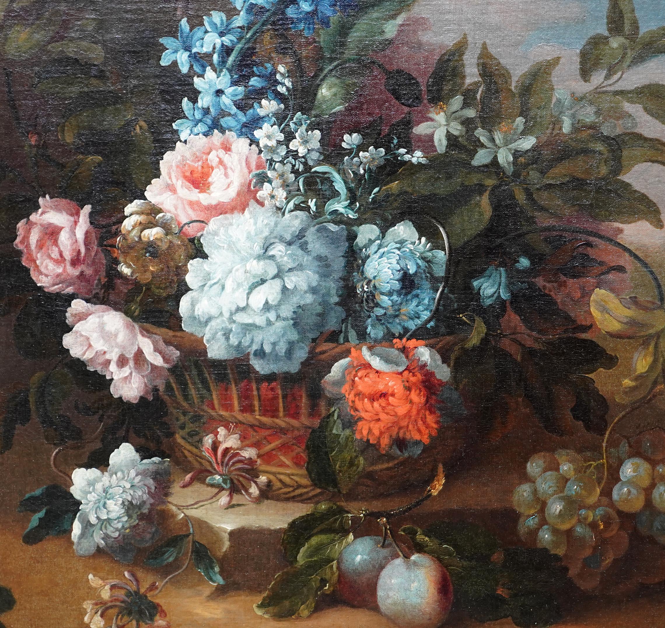 Blumenstillleben in Korb – Franco Flemish Art, Ölgemälde eines Alten Meisters im Angebot 1