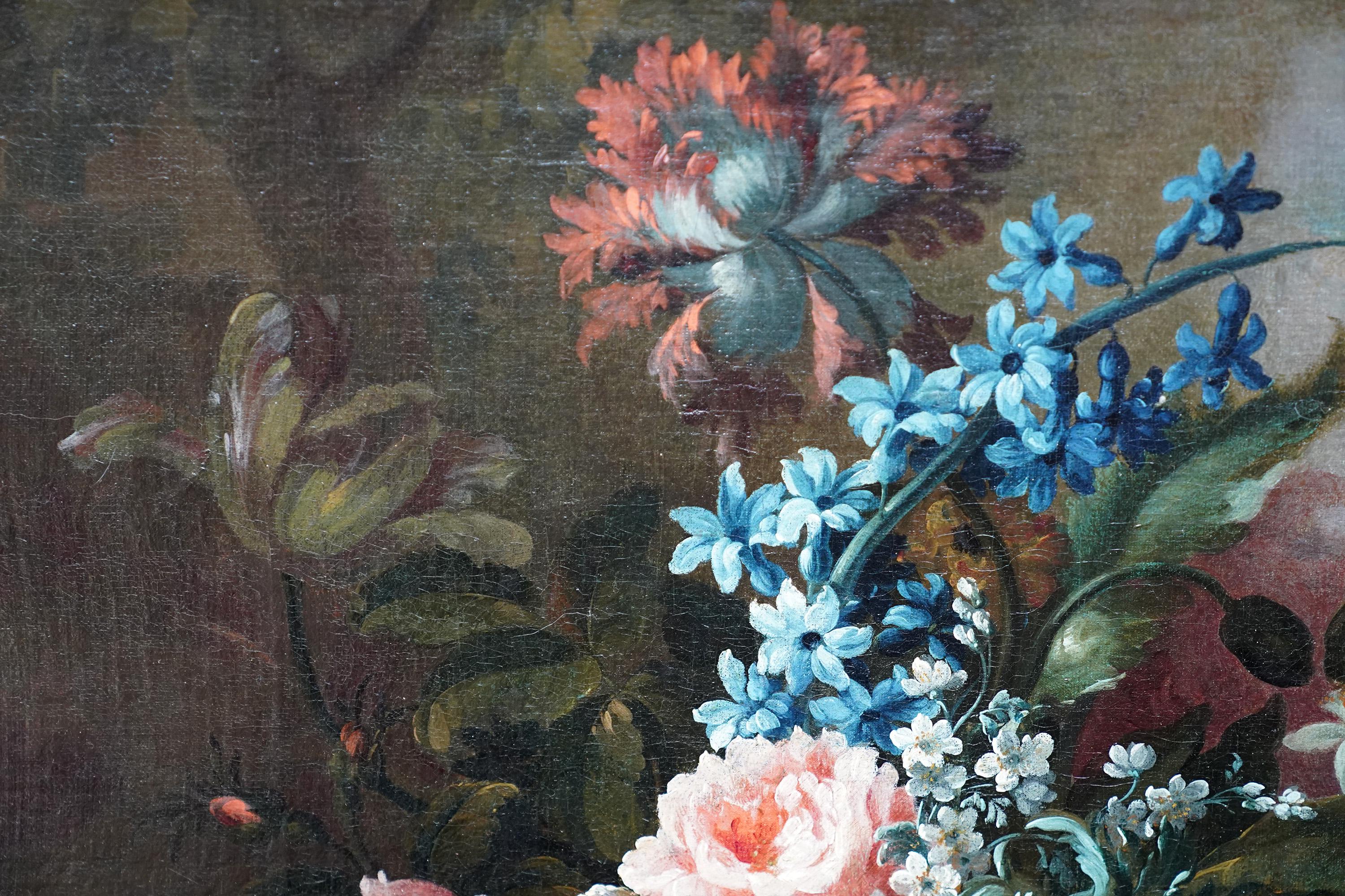 Floral Still Life in Basket - Franco Flemish art Old Master flower oil painting For Sale 1