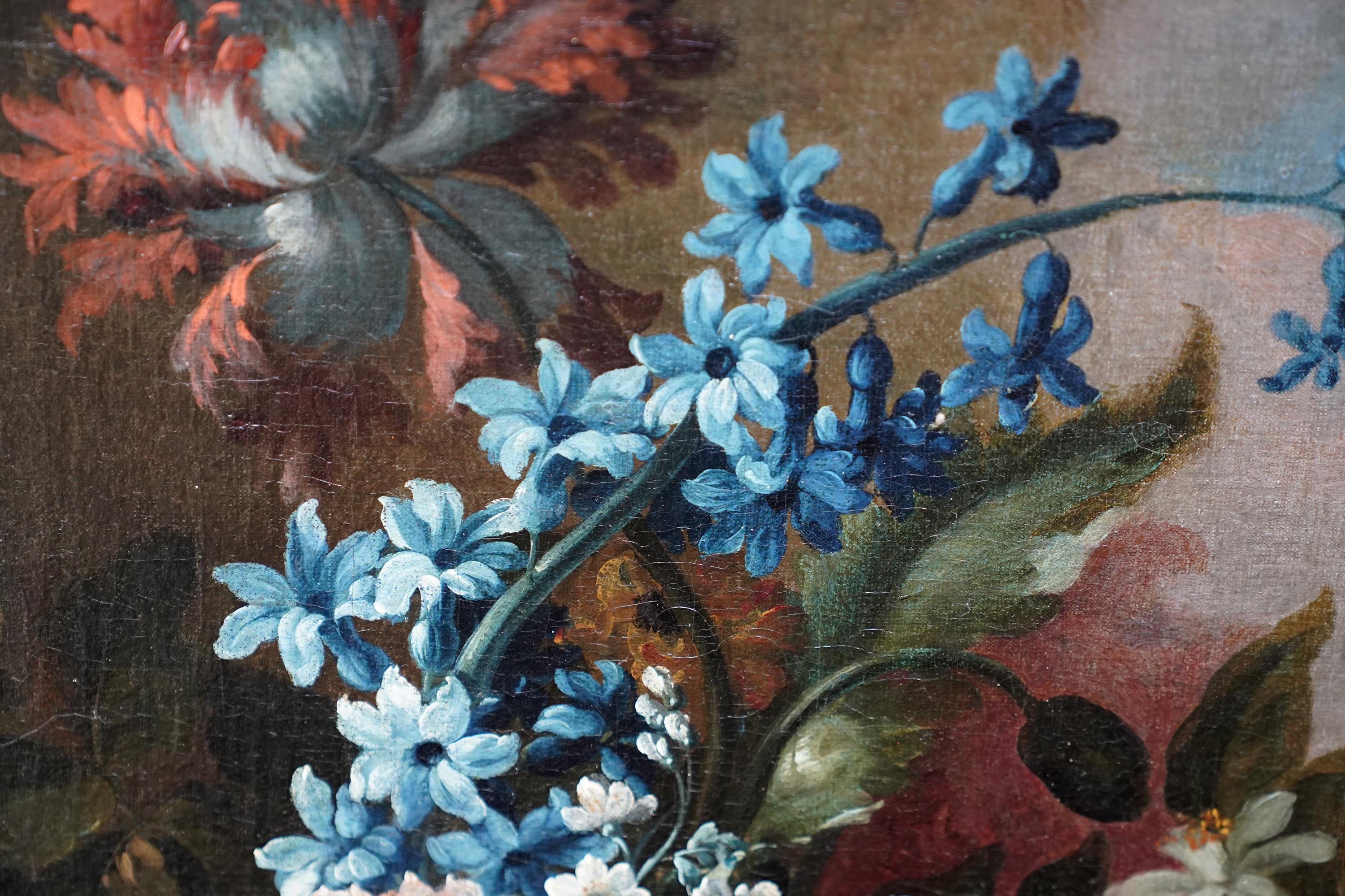 Floral Still Life in Basket - Franco Flemish art Old Master flower oil painting For Sale 2