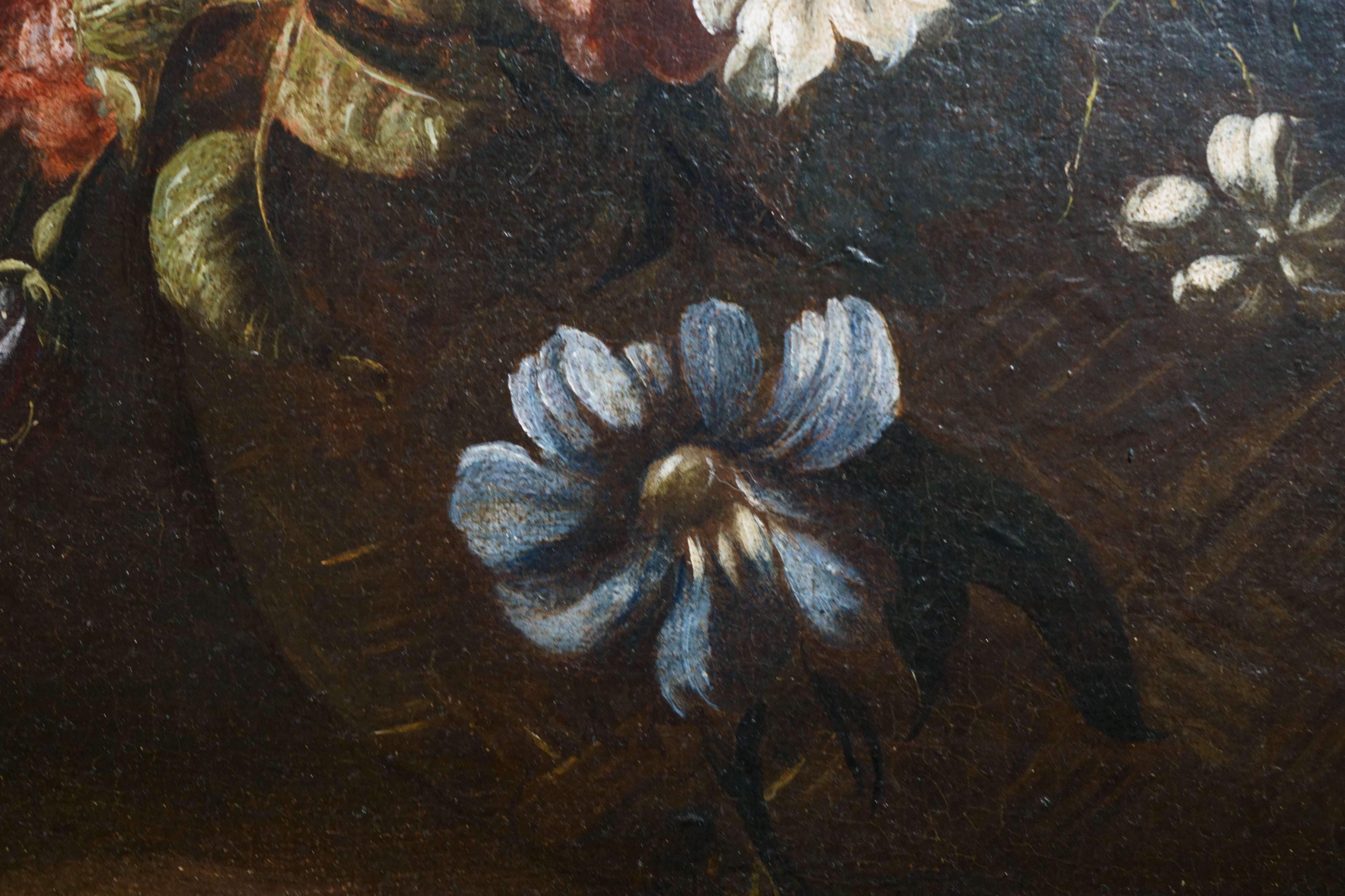 17th Century Basket of Flowers on a Table Still Life Oil on Canvas 6
