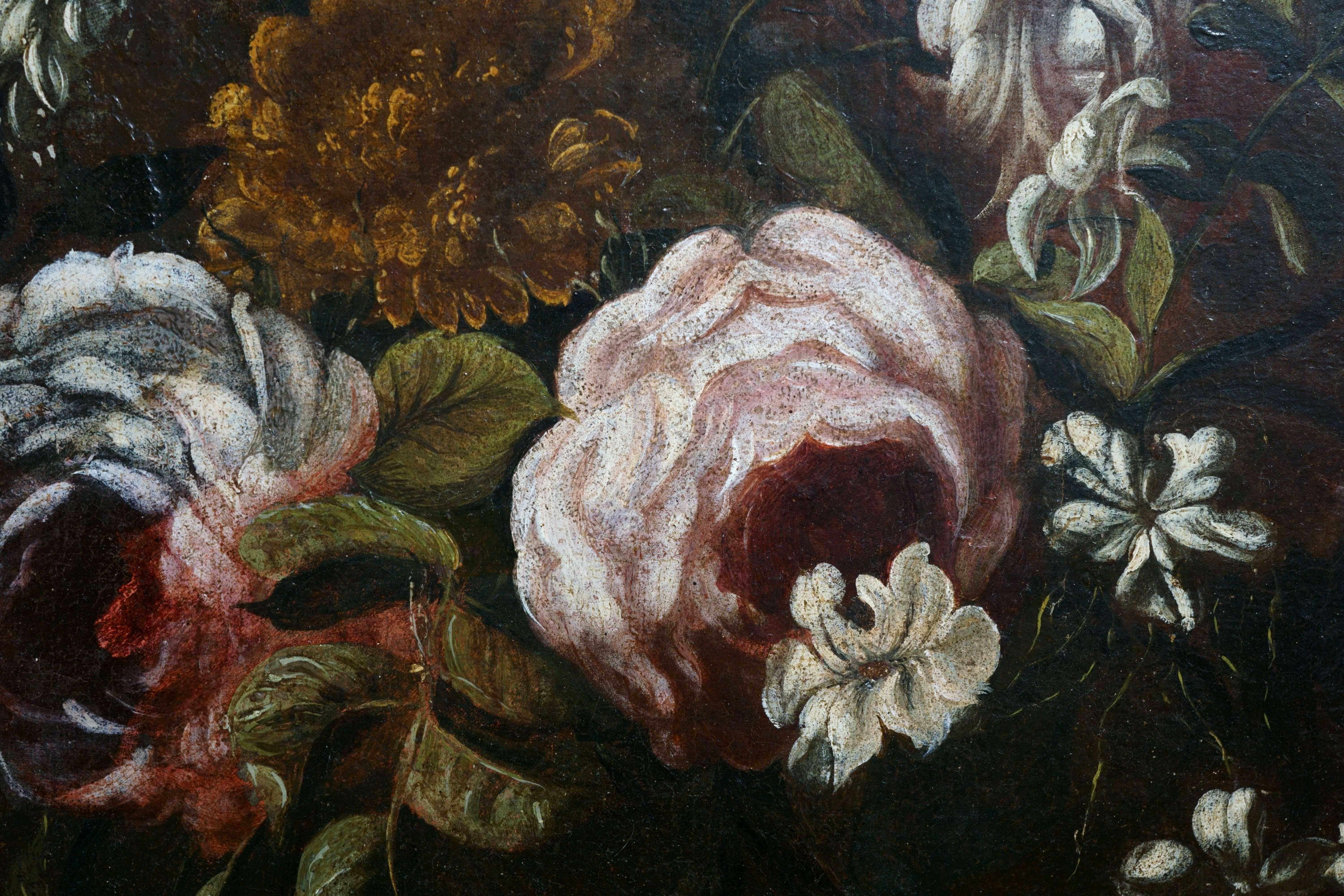 17th Century Basket of Flowers on a Table Still Life Oil on Canvas 3