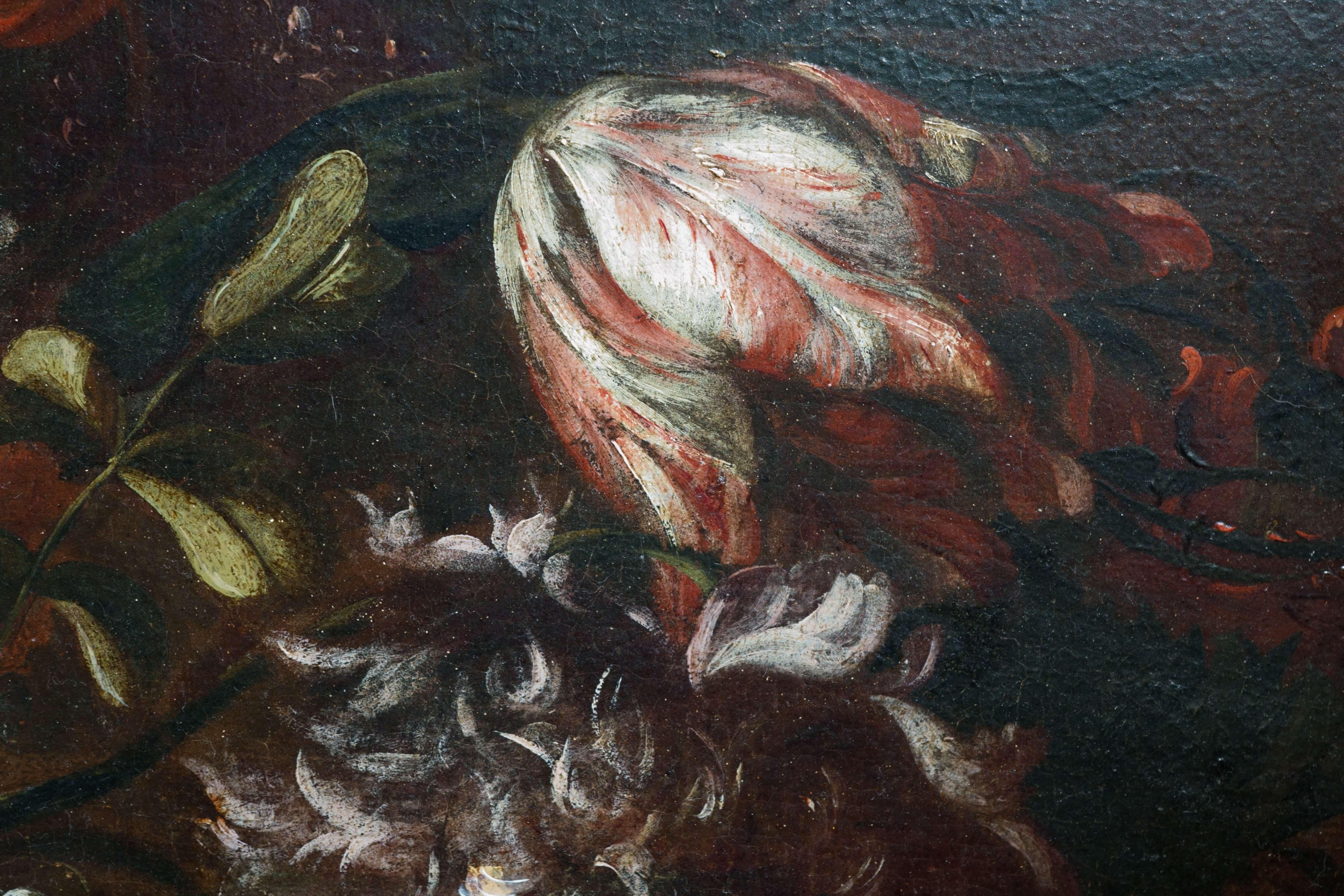 17th Century Basket of Flowers on a Table Still Life Oil on Canvas 4