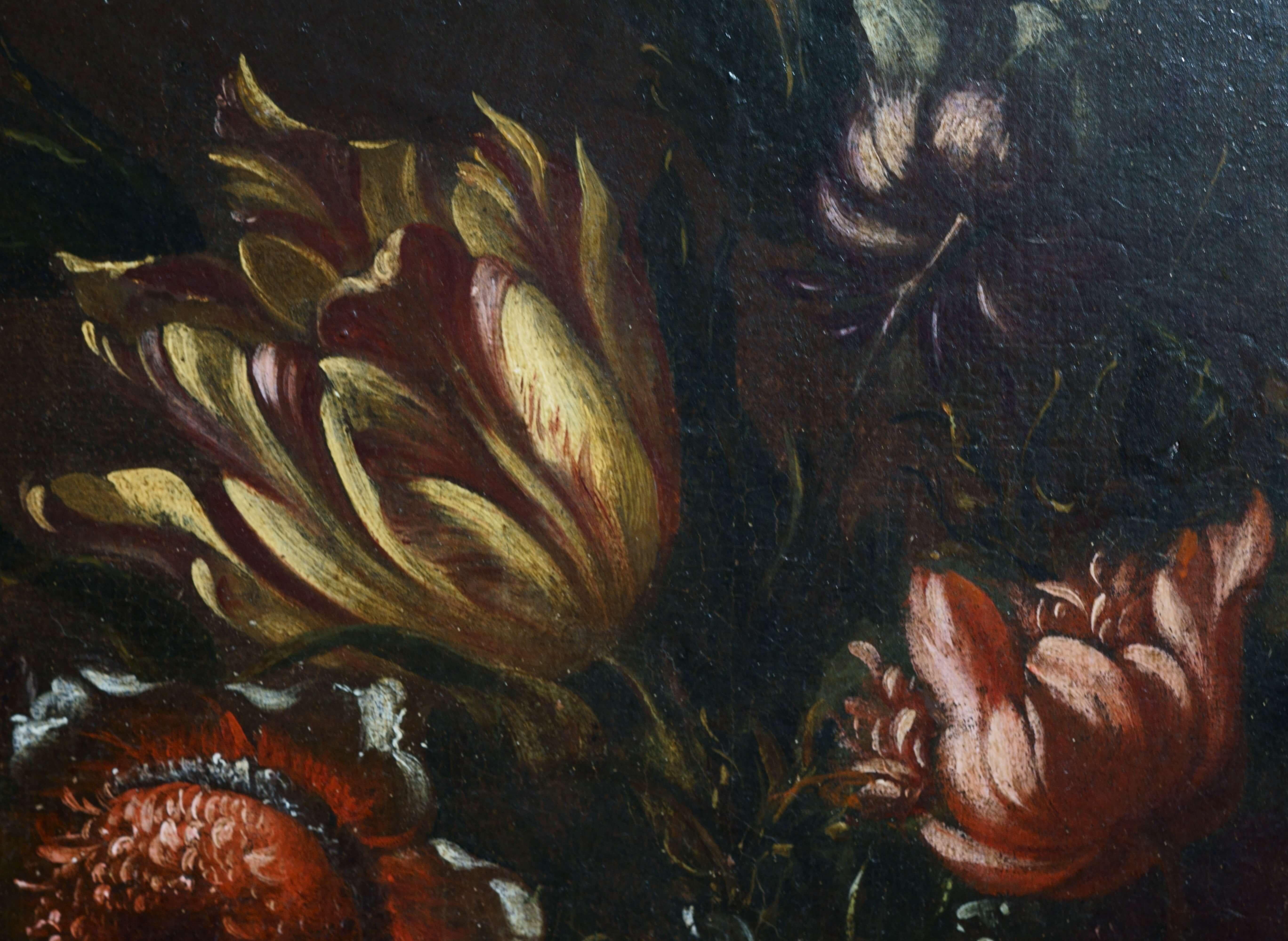 17th Century Basket of Flowers on a Table Still Life Oil on Canvas 5