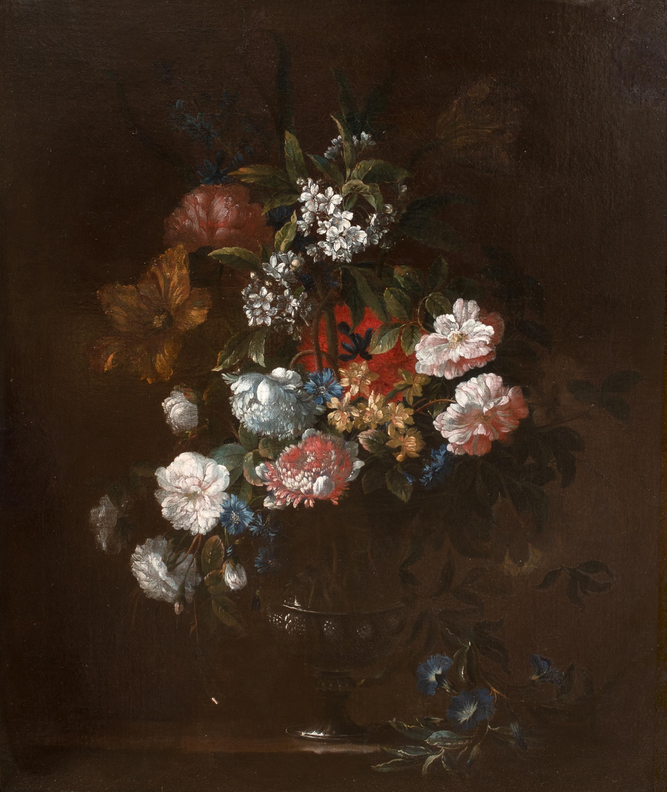 17th Century French Still Life Peonies, Blossom & Tulips, 17th Century MONNOYER - Black Still-Life Painting by Jean-Baptiste Monnoyer