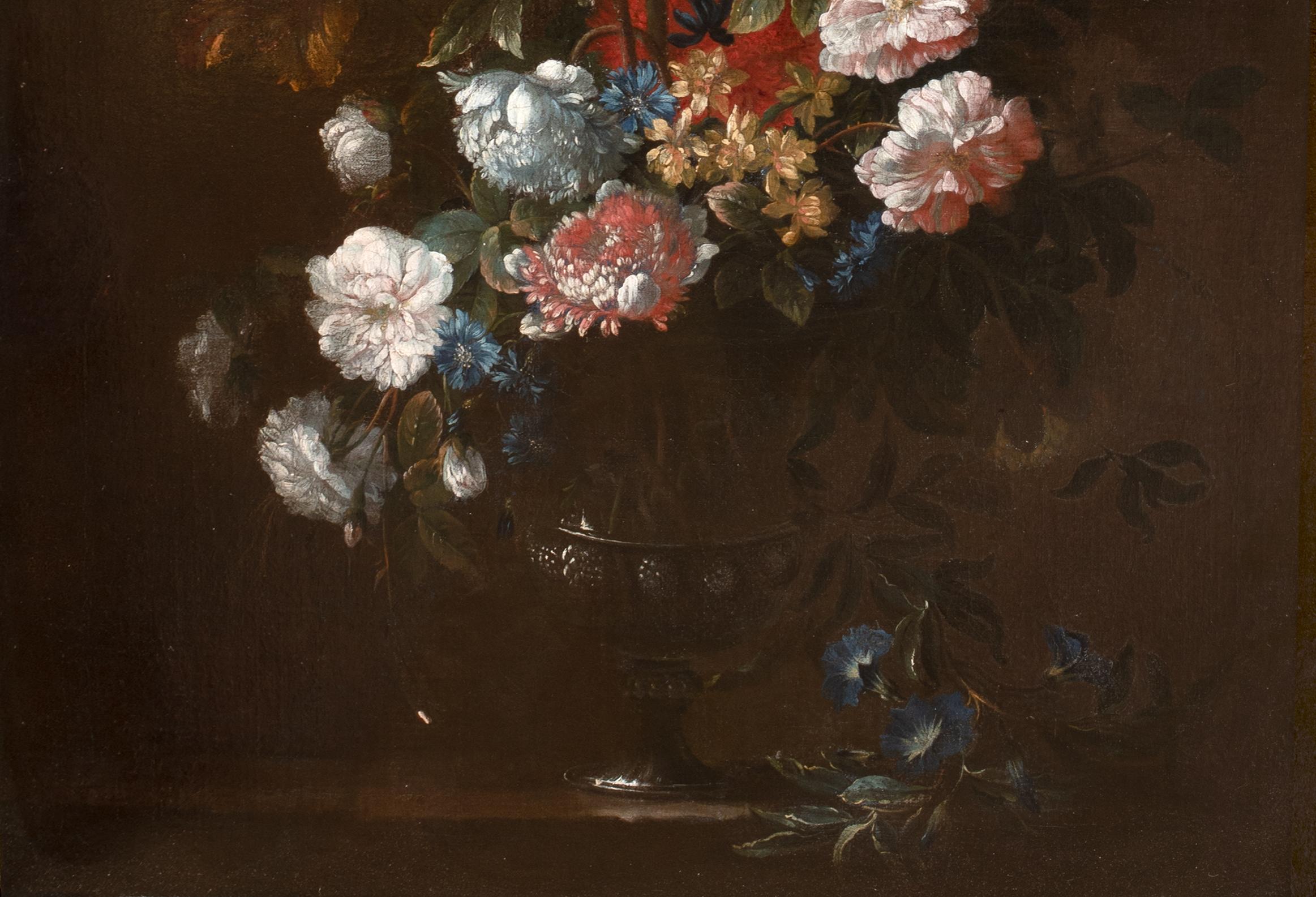17th Century French Still Life Peonies, Blossom & Tulips, 17th Century MONNOYER For Sale 1