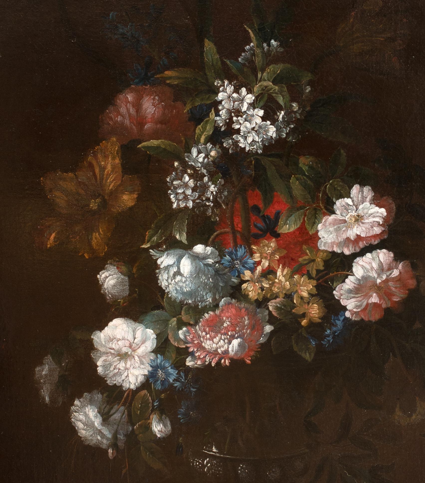 17th Century French Still Life Peonies, Blossom & Tulips, 17th Century MONNOYER For Sale 2