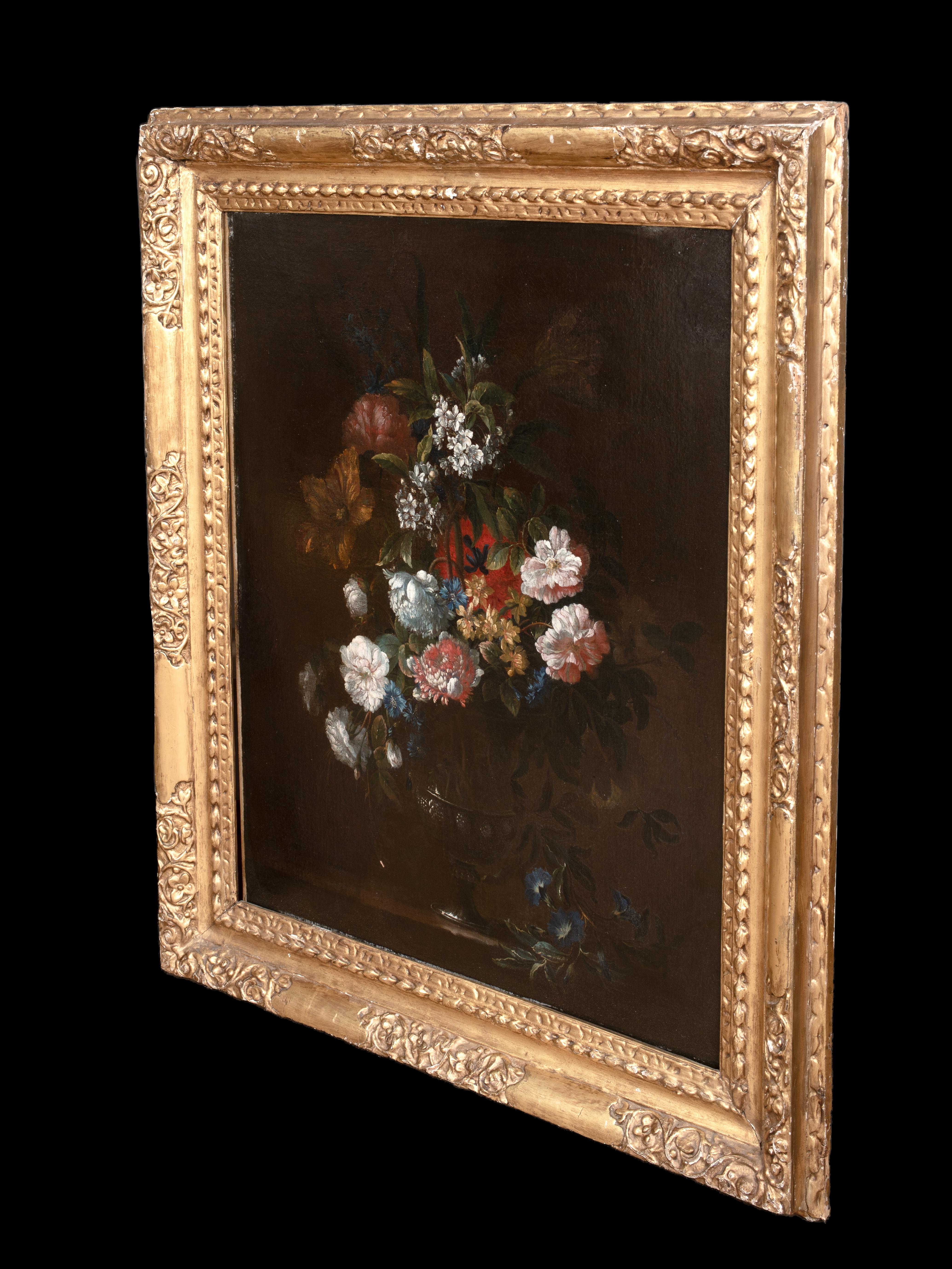 17th Century French Still Life Peonies, Blossom & Tulips, 17th Century MONNOYER For Sale 3