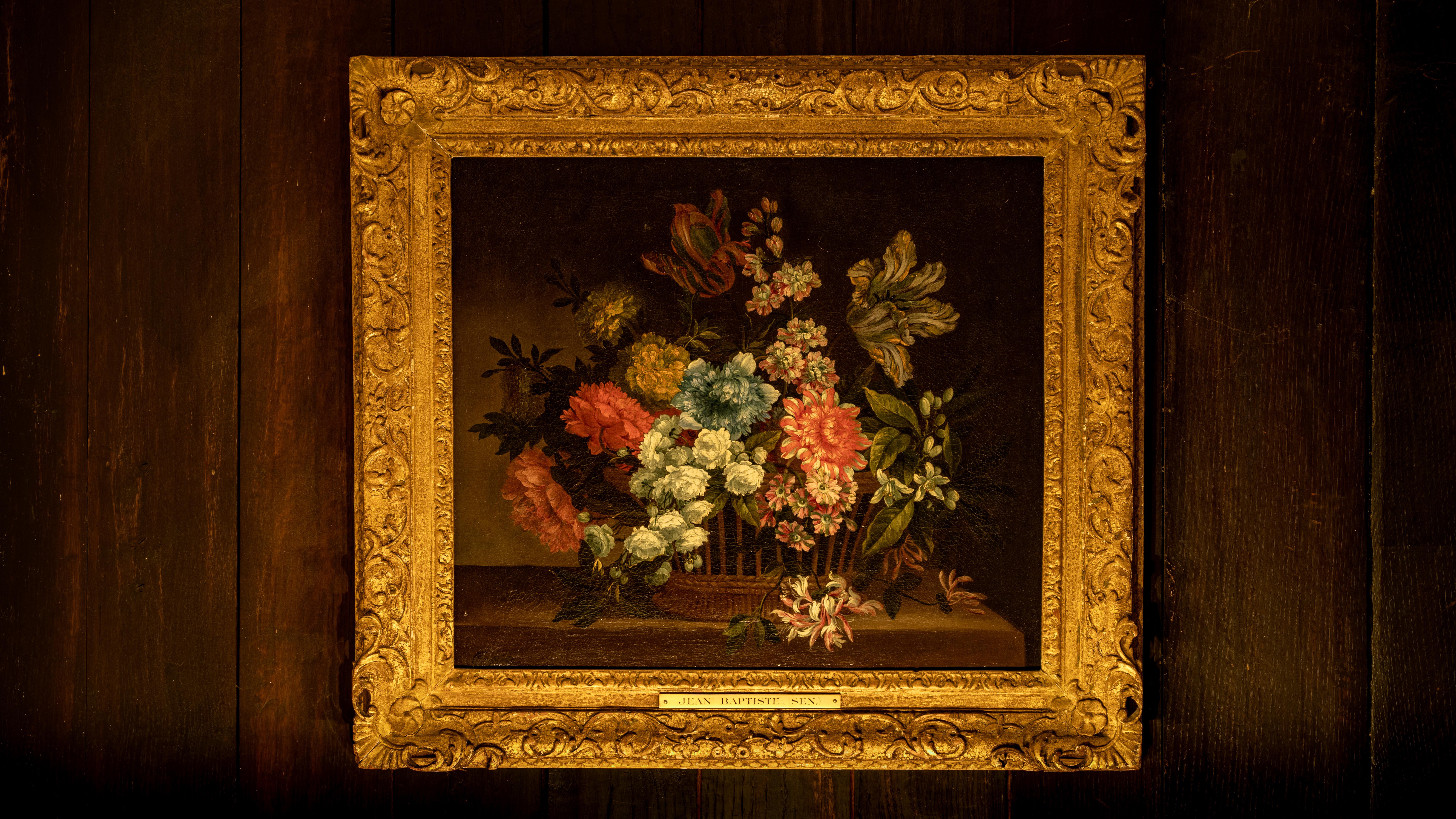 Blumen in einem Korb - Original Öl, Stillleben, französischer, französischer und flämischer Maler (Barock), Art, von Jean-Baptiste Monnoyer