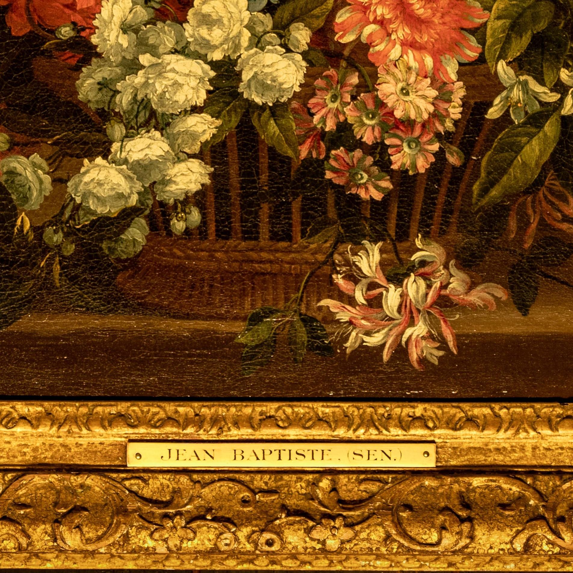 Blumen in einem Korb - Original Öl, Stillleben, französischer, französischer und flämischer Maler im Angebot 1