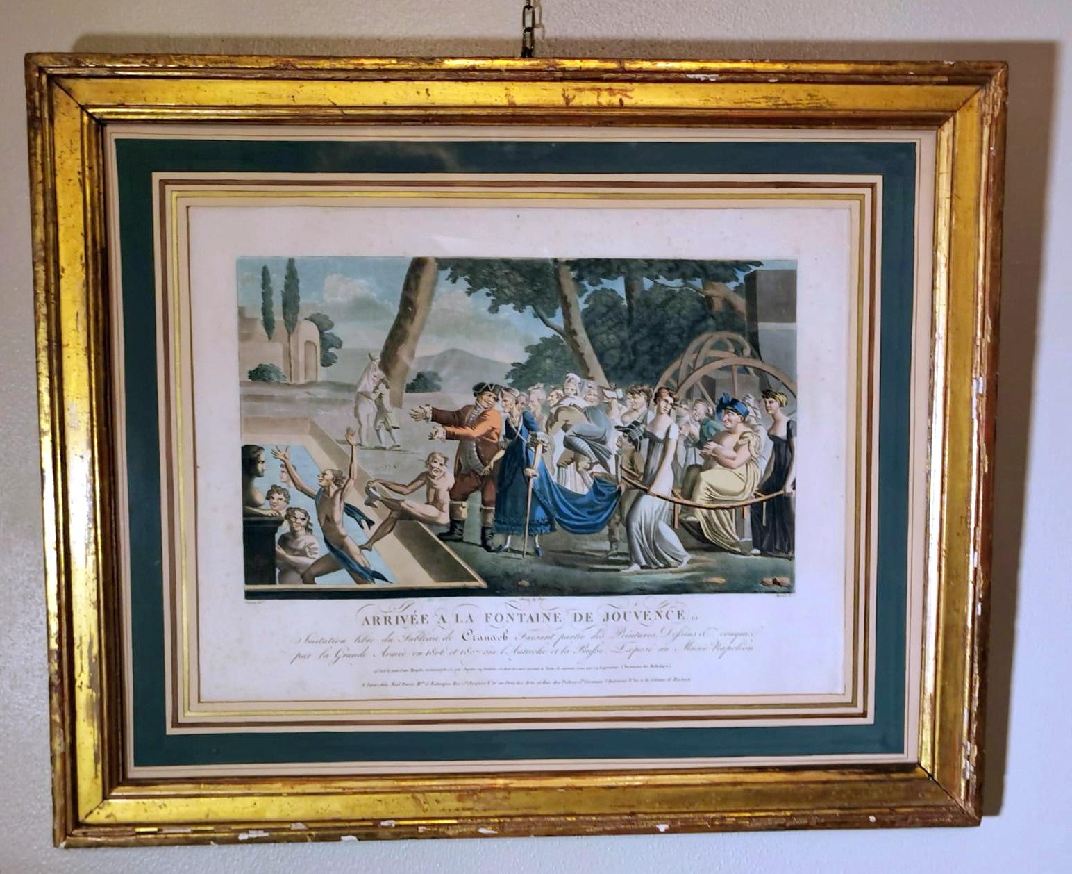 We kindly suggest you read the whole description, because with it we try to give you detailed technical and historical information to guarantee the authenticity of our objects.
Particular and rare etching in color with gilded wood frame; the scene