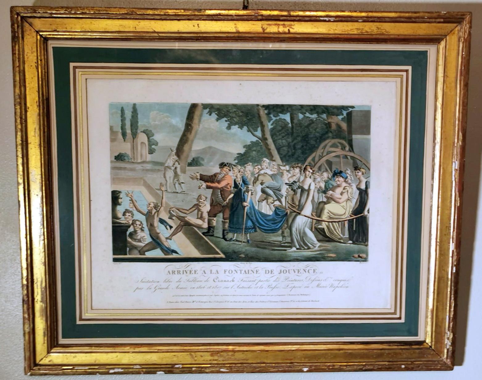 Other Jean Baptiste Morret French Etching with Allegorical Subject Gilded Wood Frame For Sale