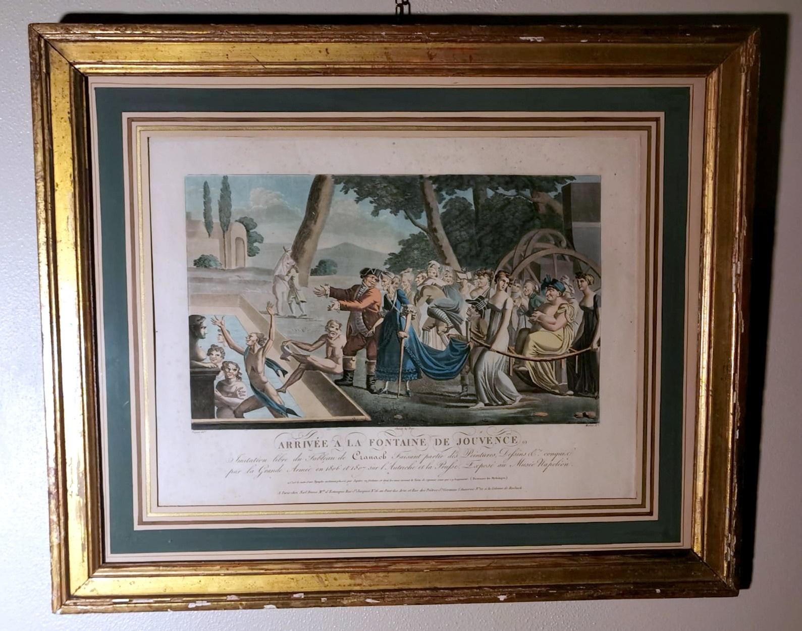 Jean Baptiste Morret French Etching with Allegorical Subject Gilded Wood Frame In Good Condition For Sale In Prato, Tuscany